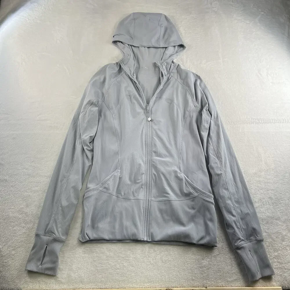 Lululemon Sz 10 In Flux Jacket Dance Studio Reversible Hooded Silver Fox Stretch